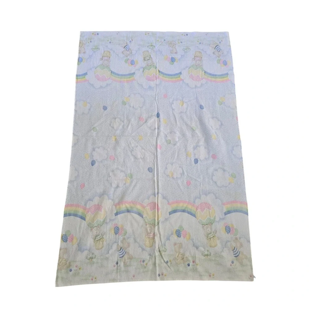 Vintage‎ Toddletime Baby Flannel Blanket Bears Balloons Rainbows 25 x 39